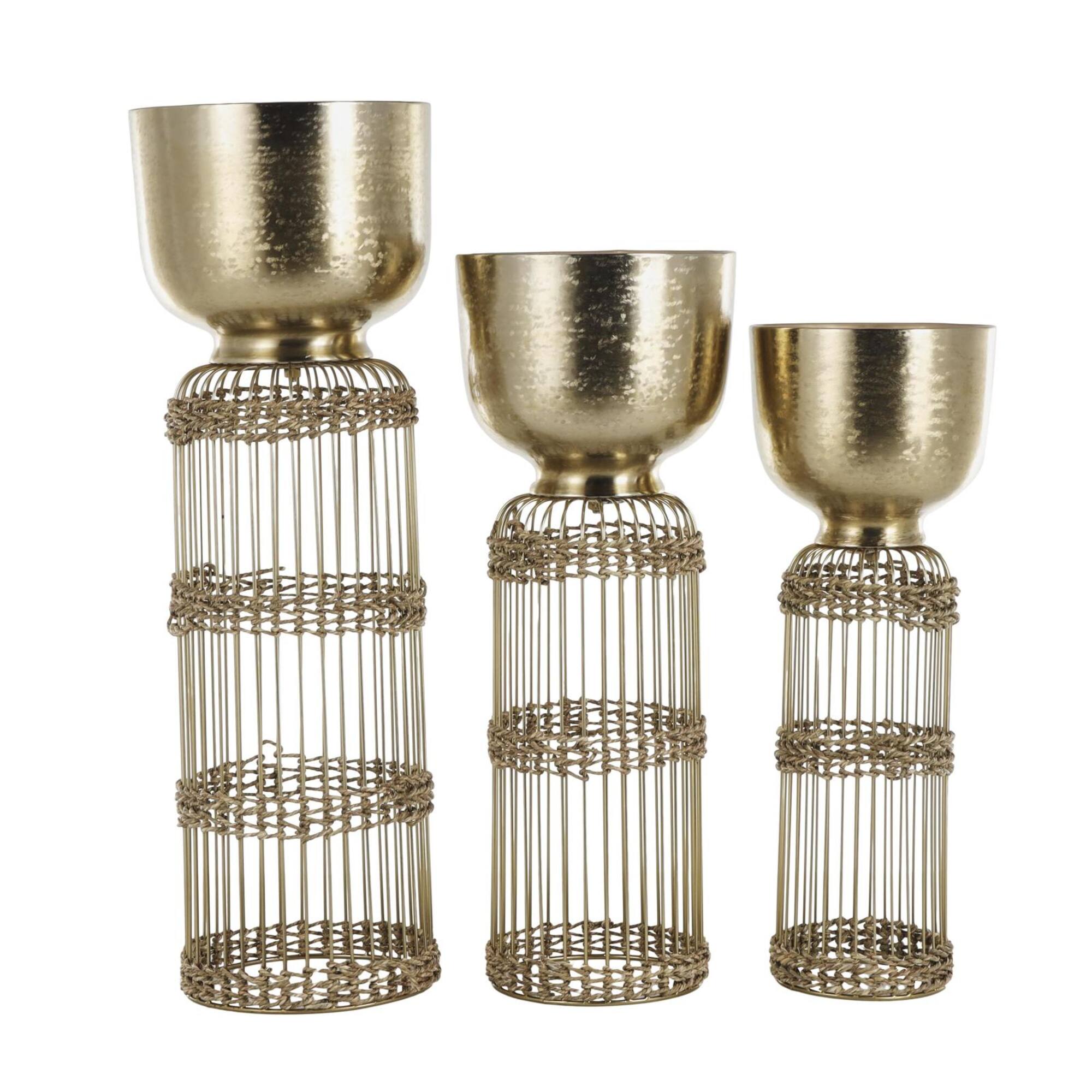 Gold Metal Textured Rounded Dome Planter & Pedestal Base Set
